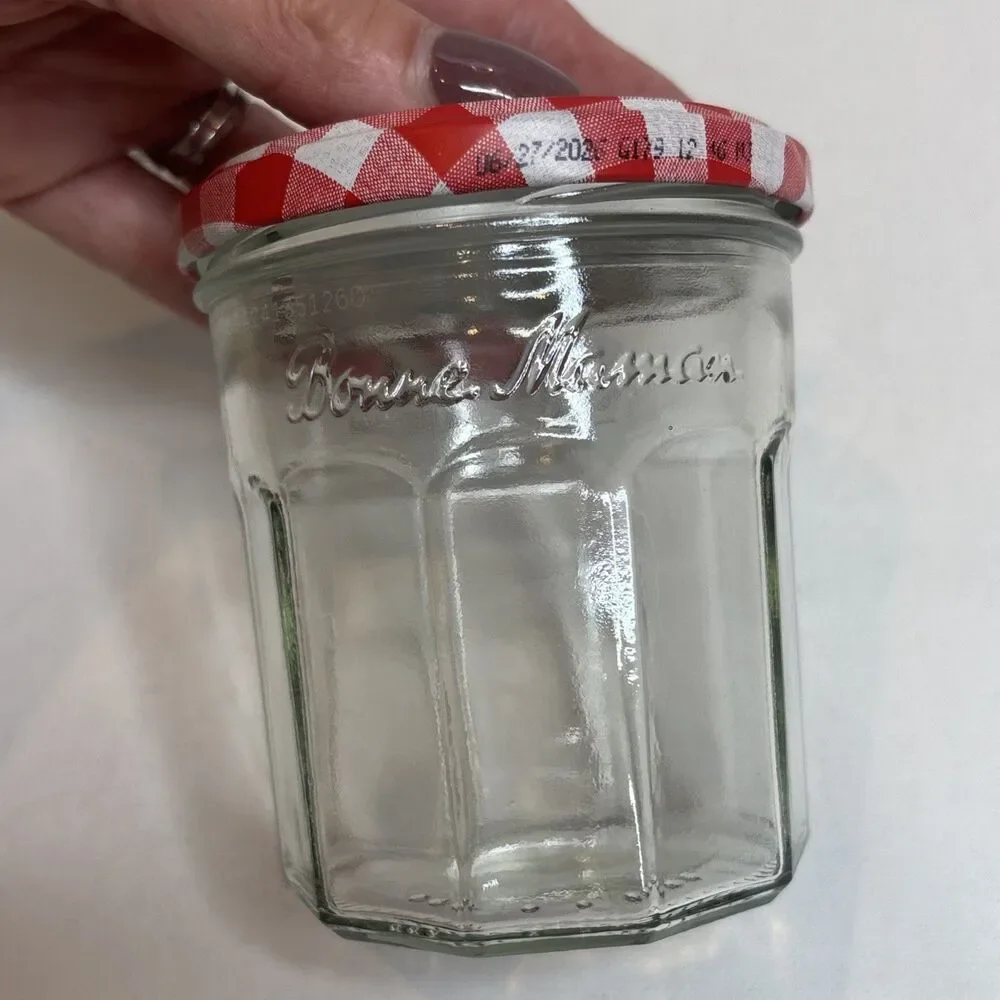 Lot of 3 Bonne Maman Empty Jam Jars 13 oz – Glass Storage w/ Gingham Lids 3.75